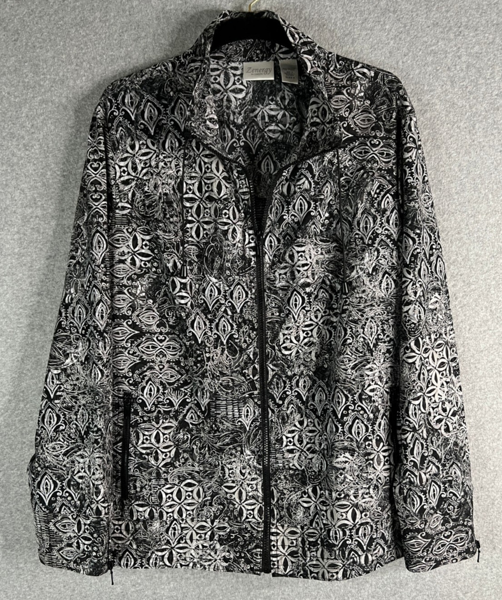 Chico’s Zenergy Black White Abstract Zip Jacket Women’s XL